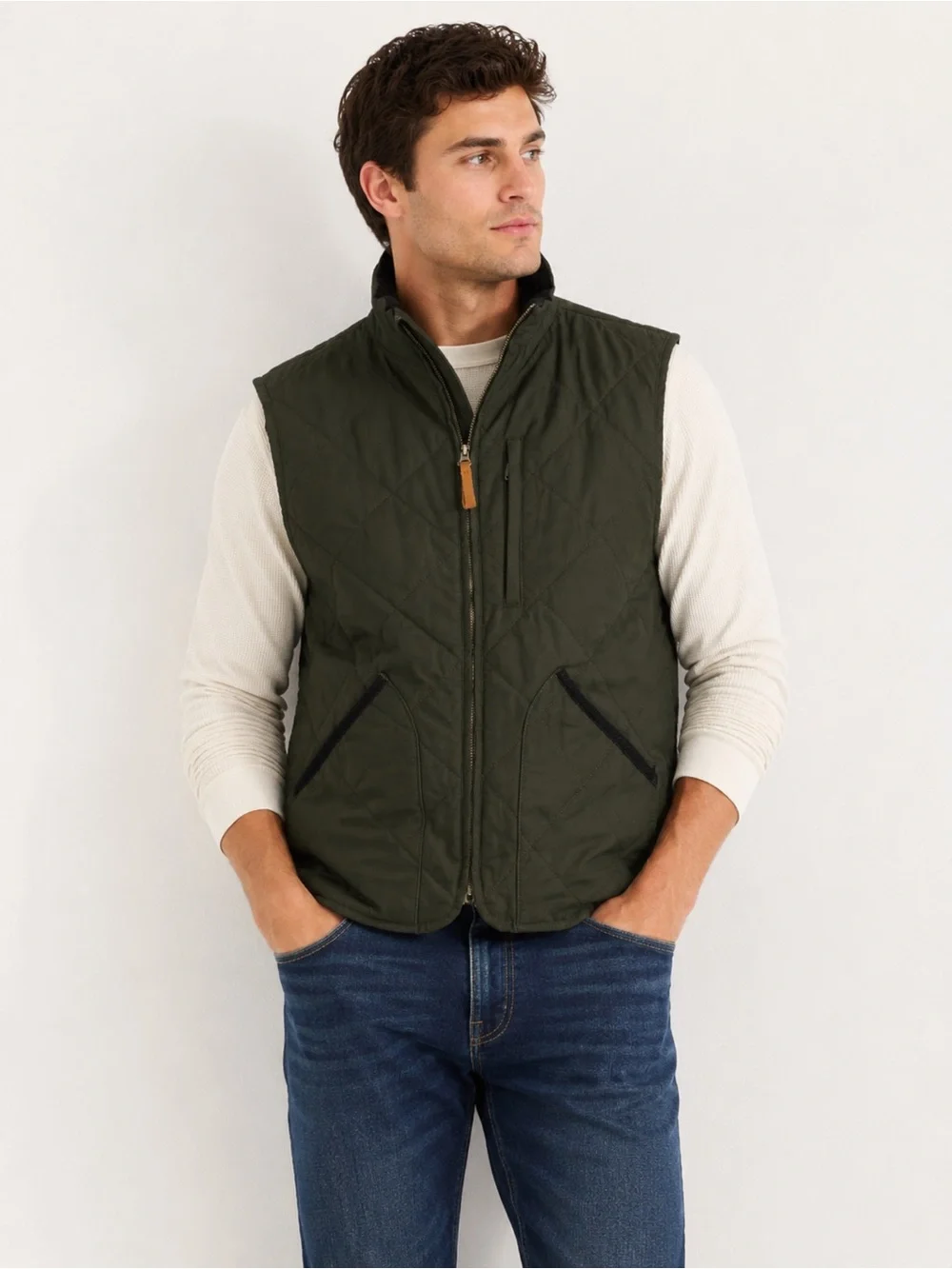 J.‎ Crew Quilted Dark Olive Vest with Stand Collar